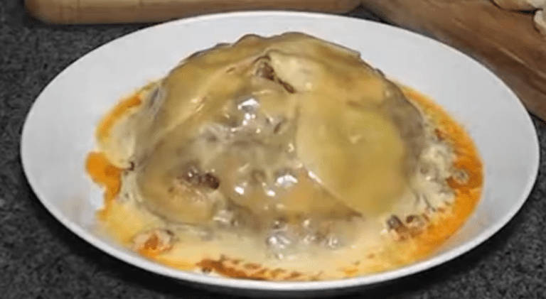 A plate of keshi yena, Curaçao's traditional stuffed cheese dish